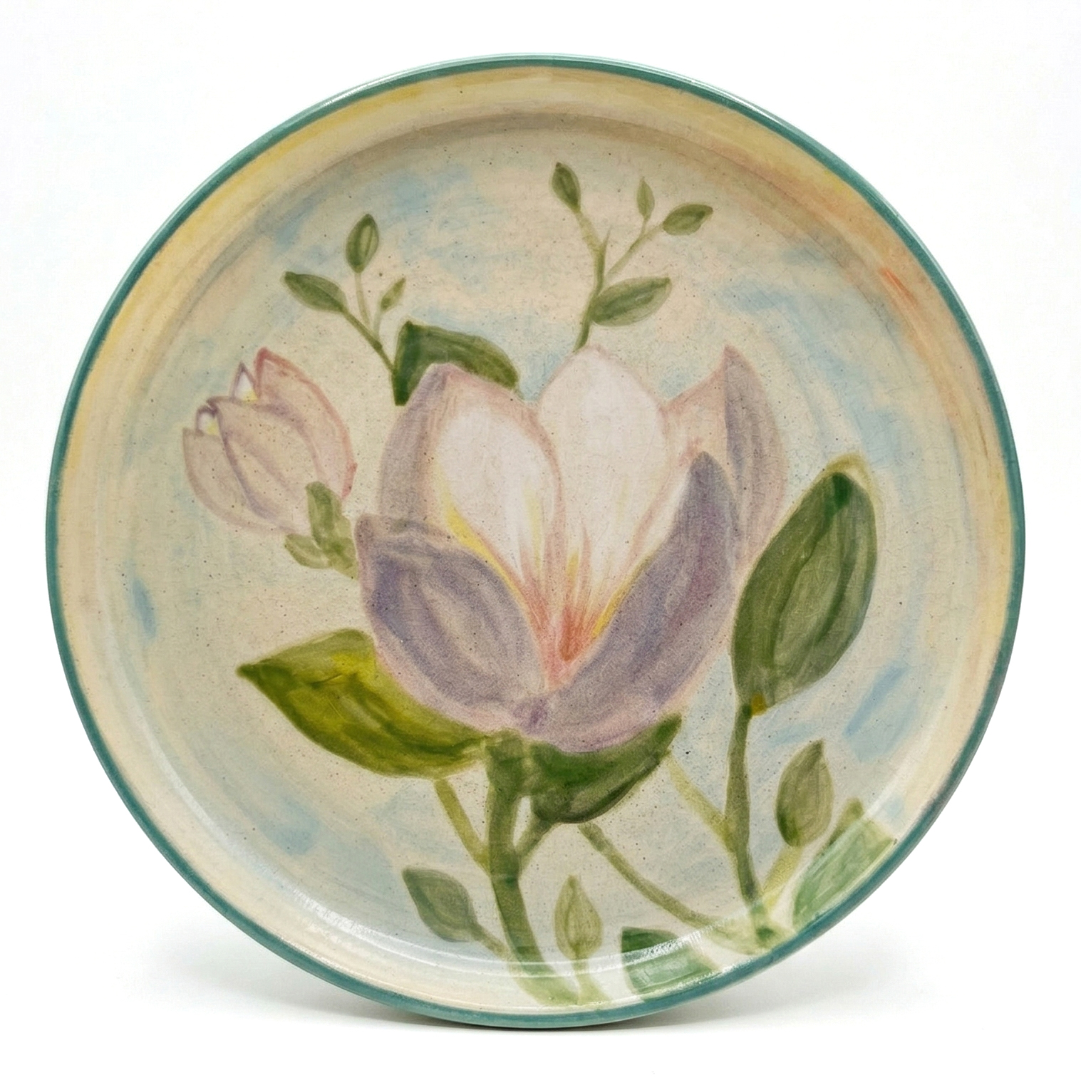 Handmade plate with magnolia flower